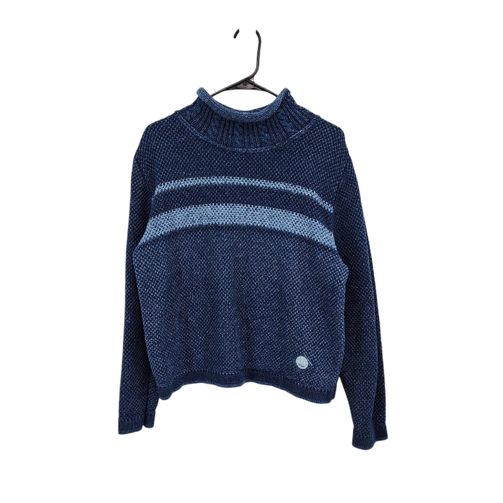 Blue Willis Men's 100% Cotton Stripes Mock Neck Pullover Sweater - M